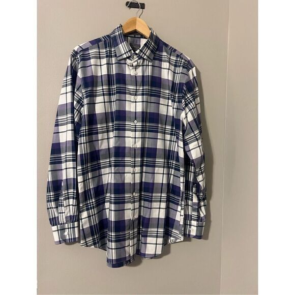 Calibrate Men’s Size 16.5 34-35 Button Down Plaid Long Sleeve Dress Shirt Purple - Picture 2 of 9